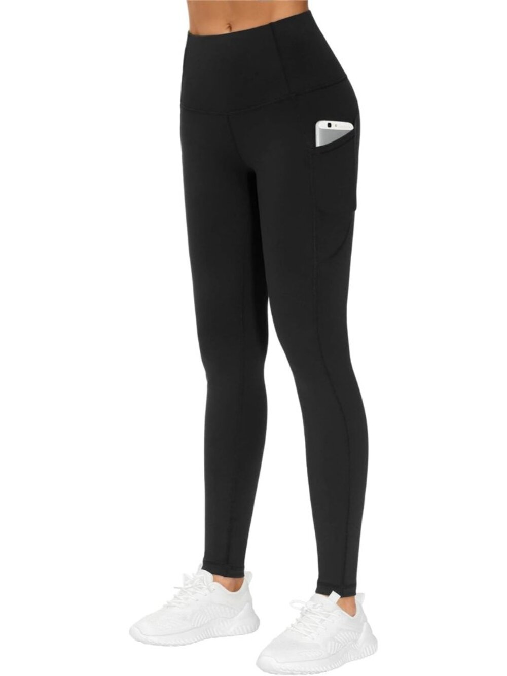 Women's Black Elastic Thick High Waist Tummy Control Workout Yoga Leggings - Picture 2 of 6